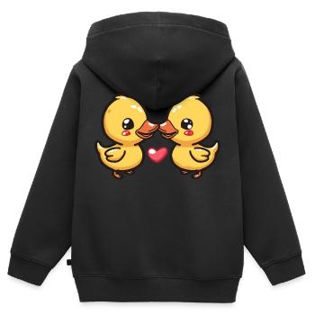 Ente Paar Liebe Valentinstag - Kinder Premium Organic Zip Hoodie - Schwarz - Hinten - AI Model Kid Male (0cm)