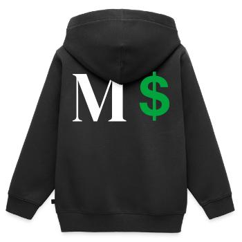 Lettre m dollar - Sweat Premium à capuche zippé enfant bio - noir - Dos - AI Model Kid Male (0cm)