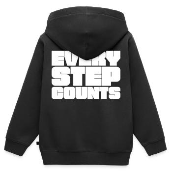 Chaque pas compte - Sweat Premium à capuche zippé enfant bio - noir - Dos - AI Model Kid Male (0cm)