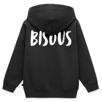 Bisous. Picorer. Baiser. Bisous. Un mot, une chemise - Sweat Premium à capuche zippé enfant bio - noir - Dos - AI Model Kid Male (0cm)