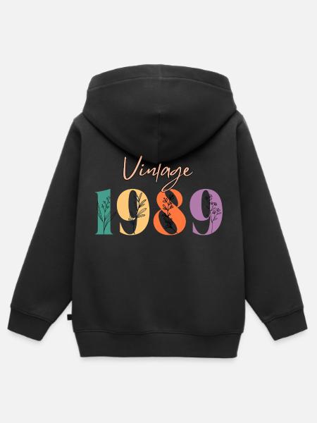 Jahrgang 1989 Blumen - Kinder Premium Organic Zip Hoodie - Schwarz