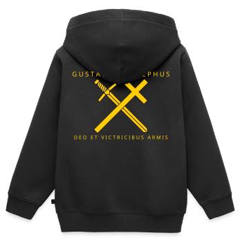 Gustav Adolf - Kinder Premium Organic Zip Hoodie - Schwarz - Hinten - AI Model Kid Male (0cm)