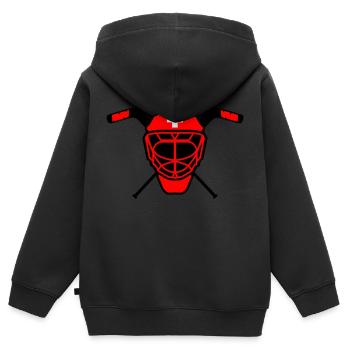 Hockey Goalie Mask Suisse - Sweat Premium à capuche zippé enfant bio - noir - Dos - AI Model Kid Male (0cm)