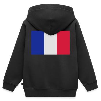 Drapeau Francais - Sweat Premium à capuche zippé enfant bio - noir - Dos - AI Model Kid Male (0cm)