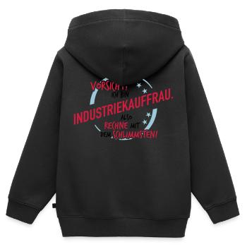 Industrieauffrau - Rechne mit dem Schlimmsten - Kinder Premium Organic Zip Hoodie - Schwarz - Hinten - AI Model Kid Male (0cm)