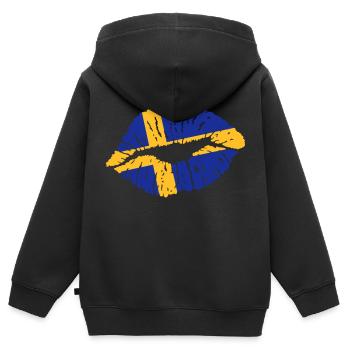 Pout (Suède, Danemark, Finlande) - Sweat Premium à capuche zippé enfant bio - noir - Dos - AI Model Kid Male (0cm)