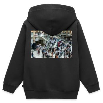 Gare centrale de Londres - Sweat Premium à capuche zippé enfant bio - noir - Dos - AI Model Kid Male (0cm)