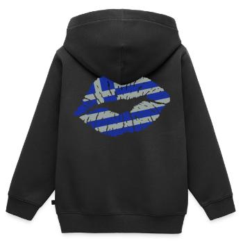Kissing mouth (Grèce) - Sweat Premium à capuche zippé enfant bio - noir - Dos - AI Model Kid Male (0cm)