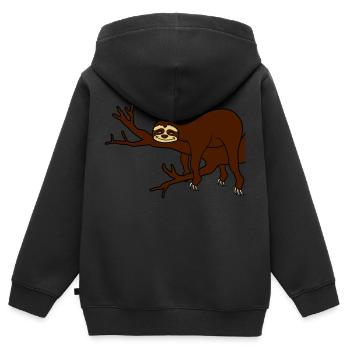 ast baum faultier entspannen muede chillen haengen - Kinder Premium Organic Zip Hoodie - Schwarz - Hinten - AI Model Kid Male (0cm)