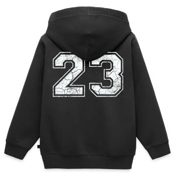 23 dans blanc in Used Look - Sweat Premium à capuche zippé enfant bio - noir - Dos - AI Model Kid Male (0cm)