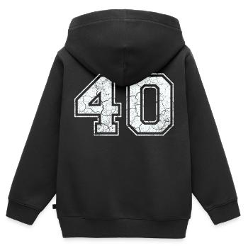 40 dans blanc in Used Look - Sweat Premium à capuche zippé enfant bio - noir - Dos - AI Model Kid Male (0cm)