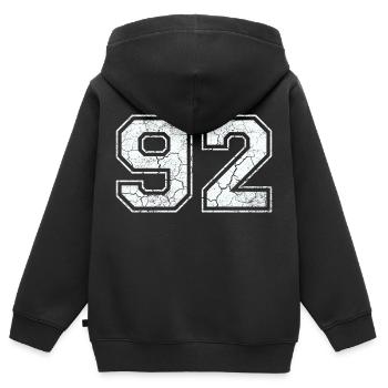 92 dans blanc in Used Look - Sweat Premium à capuche zippé enfant bio - noir - Dos - AI Model Kid Male (0cm)