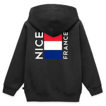 Nice, France - Sweat Premium à capuche zippé enfant bio - noir - Dos - AI Model Kid Male (0cm)
