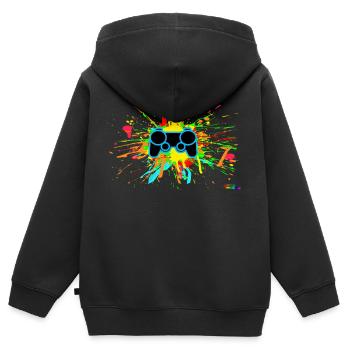 Graffiti contrôleur éclaboussure - Sweat Premium à capuche zippé enfant bio - noir - Dos - AI Model Kid Male (0cm)