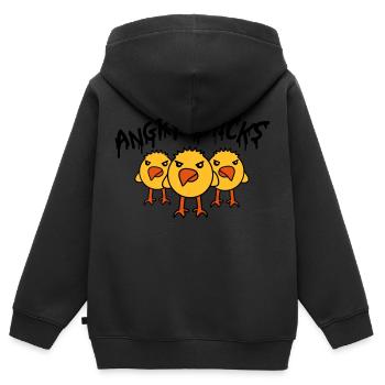 Angry Chicks - Sweat Premium à capuche zippé enfant bio - noir - Dos - AI Model Kid Male (0cm)