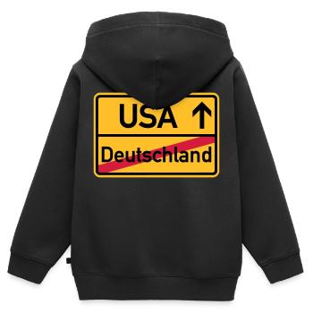 USA - Kinder Premium Organic Zip Hoodie - Schwarz - Hinten - AI Model Kid Male (0cm)