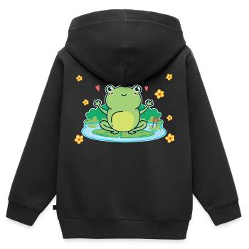 Frosch - Kinder Premium Organic Zip Hoodie - Schwarz - Hinten - AI Model Kid Male (0cm)