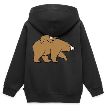 Maman ours avec son enfant - Sweat Premium à capuche zippé enfant bio - noir - Dos - AI Model Kid Male (0cm)