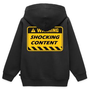 WARNUNG - Kinder Premium Organic Zip Hoodie - Schwarz - Hinten - AI Model Kid Male (0cm)