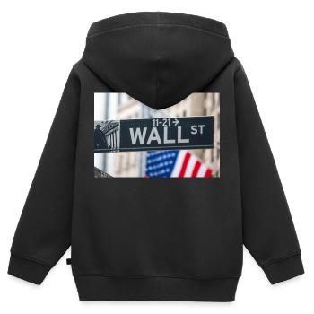 Wall Street street sign New York USA - Kinder Premium Organic Zip Hoodie - Schwarz - Hinten - AI Model Kid Male (0cm)