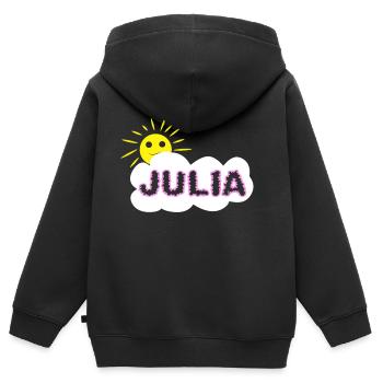 prenom fille cloud JULIA - Sweat Premium à capuche zippé enfant bio - noir - Dos - AI Model Kid Male (0cm)