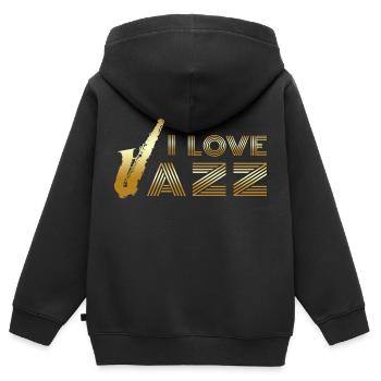 I love Jazz, Jazz, Jazz, Jazz Music, Jazz Music - Sweat Premium à capuche zippé enfant bio - noir - Dos - AI Model Kid Male (0cm)