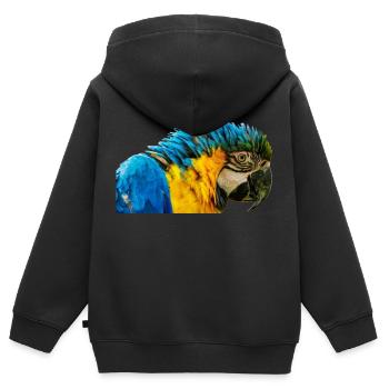 Bel oeil bleu d’ara - Sweat Premium à capuche zippé enfant bio - noir - Dos - AI Model Kid Male (0cm)