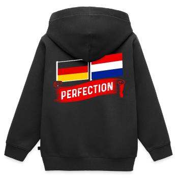 German and Dutch Deutsch et Hollandais - Sweat Premium à capuche zippé enfant bio - noir - Dos - AI Model Kid Male (0cm)