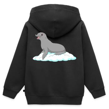 Robbe lachender Seehund See Hund Eisscholle Polar - Kinder Premium Organic Zip Hoodie - Schwarz - Hinten - AI Model Kid Male (0cm)