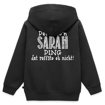 sarah - Kinder Premium Organic Zip Hoodie - Schwarz - Hinten - AI Model Kid Male (0cm)