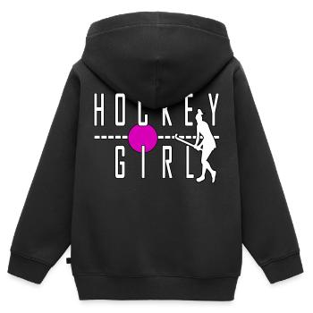 hockey girl hockey cool sport attaquant - Sweat Premium à capuche zippé enfant bio - noir - Dos - AI Model Kid Male (0cm)