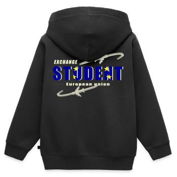 Échange d’étudiants Union européenne - Sweat Premium à capuche zippé enfant bio - noir - Dos - AI Model Kid Male (0cm)