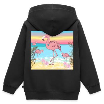 Flamingo - Sweat Premium à capuche zippé enfant bio - noir - Dos - AI Model Kid Male (0cm)