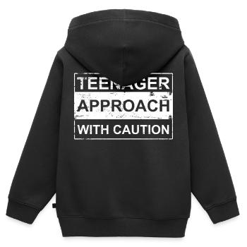 Approche adolescente avec prudence blanc Danger! Adolescent - Sweat Premium à capuche zippé enfant bio - noir - Dos - AI Model Kid Male (0cm)