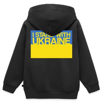 Ich stehe an der Seite der Ukraine mit der Unterstützung der Ukraine Ukrain - Kinder Premium Organic Zip Hoodie - Schwarz - Hinten - AI Model Kid Male (0cm)