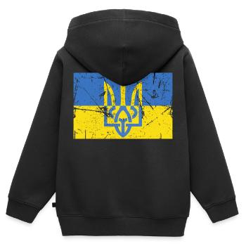 Drapeau Ukrainien Trident Ukraine - Sweat Premium à capuche zippé enfant bio - noir - Dos - AI Model Kid Male (0cm)
