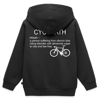 Cycopath Funny Bike Cycle Cycliste Pun Citation humour - Sweat Premium à capuche zippé enfant bio - noir - Dos - AI Model Kid Male (0cm)