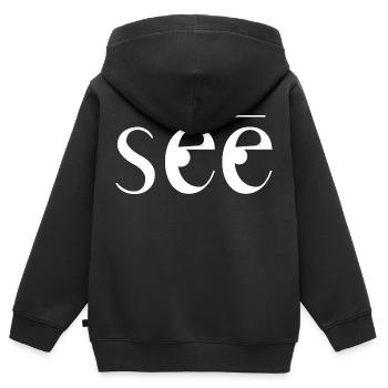 siehe Originalgeschenk - Kinder Premium Organic Zip Hoodie - Schwarz - Hinten - AI Model Kid Male (0cm)