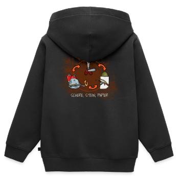 Ciseaux, Pierre, Jupe en papier, Papier, Ciseaux - Sweat Premium à capuche zippé enfant bio - noir - Dos - AI Model Kid Male (0cm)