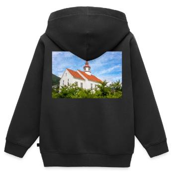 Eid kirke (Eid-Kirche) in Nordfjordeid Norwegen - Kinder Premium Organic Zip Hoodie - Schwarz - Hinten - AI Model Kid Male (0cm)