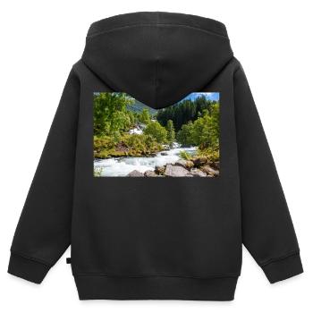 Geiranger panorama Storseterfossen Norwegen - Kinder Premium Organic Zip Hoodie - Schwarz - Hinten - AI Model Kid Male (0cm)