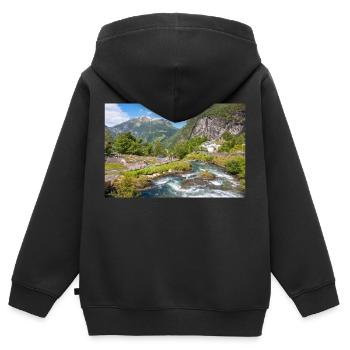 Geiranger panorama view from Storseterfossen - Kinder Premium Organic Zip Hoodie - Schwarz - Hinten - AI Model Kid Male (0cm)