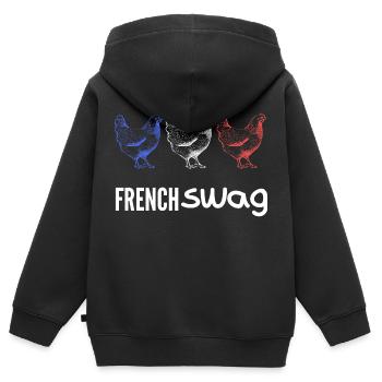 FRENCH swag 3 poules - Sweat Premium à capuche zippé enfant bio - noir - Dos - AI Model Kid Male (0cm)