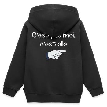 C’est pas moi, c’est elle - t-shirt humoristique - Sweat Premium à capuche zippé enfant bio - noir - Dos - AI Model Kid Male (0cm)
