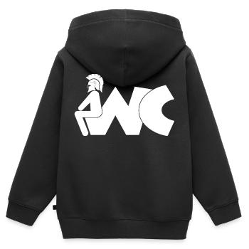 WC - Kinder Premium Organic Zip Hoodie - Schwarz - Hinten - AI Model Kid Male (0cm)