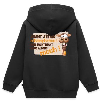 Avant j'étais schizophrène mais nous allons meuh ! - Sweat Premium à capuche zippé enfant bio - noir - Dos - AI Model Kid Male (0cm)
