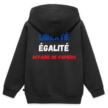 Liberté égalité affaire de papiers - Sweat Premium à capuche zippé enfant bio - noir - Dos - AI Model Kid Male (0cm)