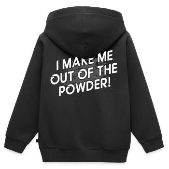 Hors de la poudre! - Denglish dit Denglish - Sweat Premium à capuche zippé enfant bio - noir - Dos - AI Model Kid Male (0cm)