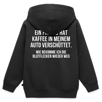 Freund hat Kaffee im Auto verschüttett - Kinder Premium Organic Zip Hoodie - Schwarz - Hinten - AI Model Kid Male (0cm)