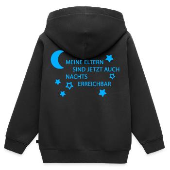 Eltern erreichbar hellblau - Kinder Premium Organic Zip Hoodie - Schwarz - Hinten - AI Model Kid Male (0cm)